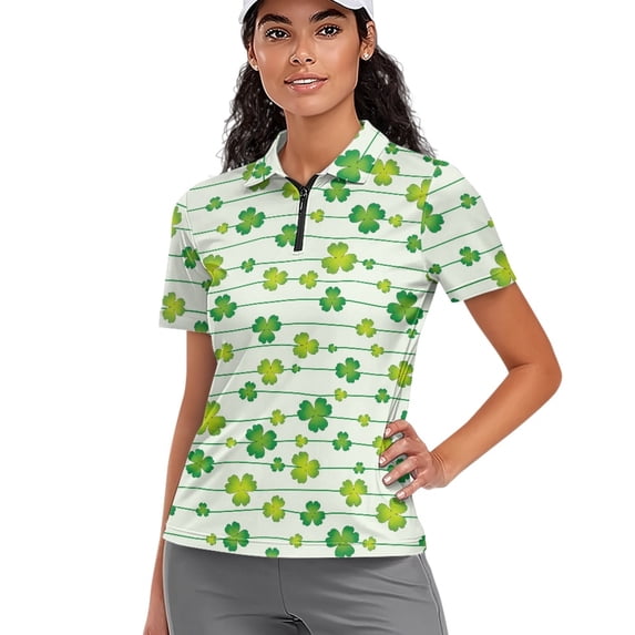 Whosucclay Moisture Wicking Polo Shirts for Golf Hiking Tennis, Polyester V Neck Lightweight Golf Polo Tops, St. Patrick's Day Shamrock Print Size XX-Large