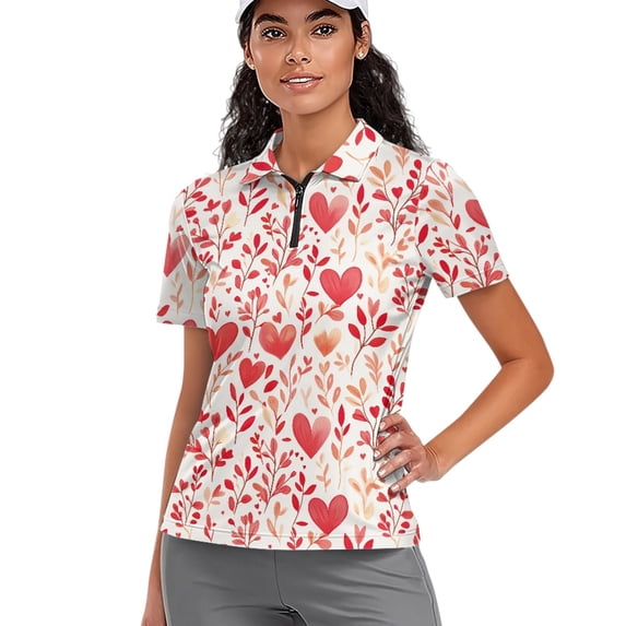 Whosucclay Moisture Wicking Tennis Shirts, Heart Pattern Design Polyester Lightweight Collared Polo Shirts for Golf Travel Gym Size X-Large