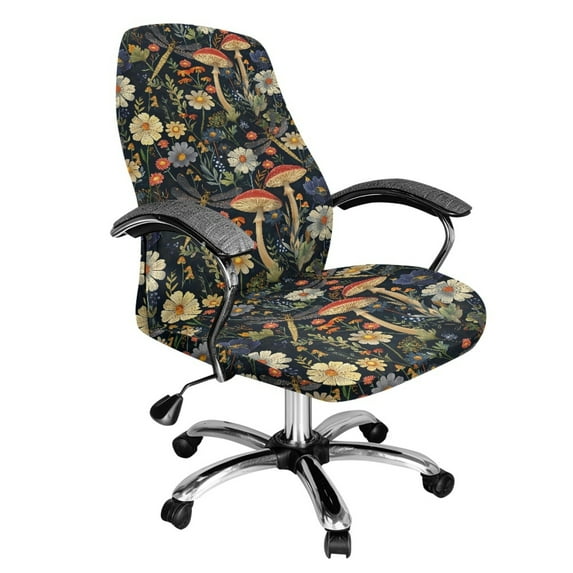 Whosucclay Mushroom Flower Leaf Pattern Office Chair Cover, Waterproof Desk Chair Seat Protector for Rotating Chair Slipcovers Anti-Slip Office Chair Seat Covers Easy to Clean for Office-S