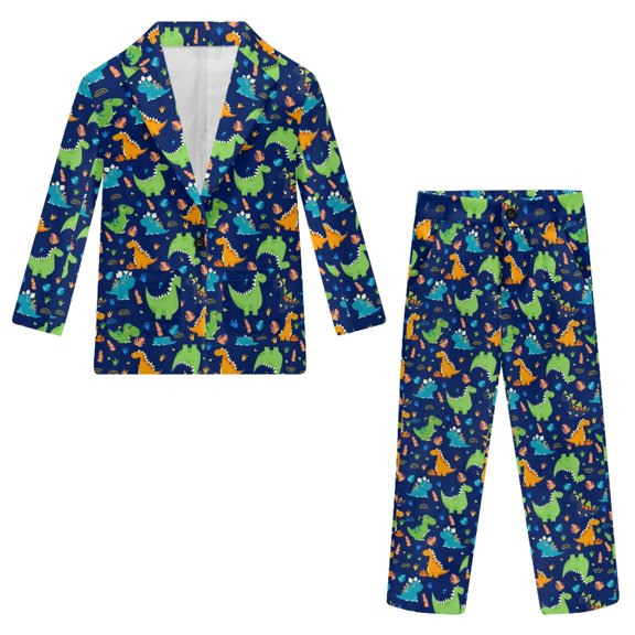 Whosucclay Non-Stretch Boys Suit for Party Wedding, Polyester Long Wear Dual Front Pockets Boys Suit Set, Cartoon Dinosaur