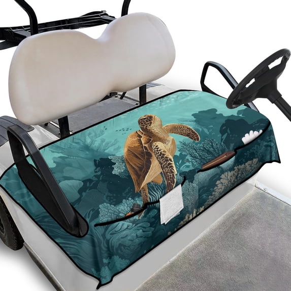 Whosucclay Ocean Turtle Golf Cart Seat Cover, Easy to Install Golf Cart Seat Protector Thick Breathable Golf Cart Seat Towel Blanket for Most 2 Seats