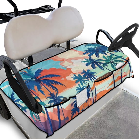 Whosucclay Palm Tree Pattern Golf Cart Seat Cover, 4 Front Storage Pockets Thick Blanket for Most 2-Seat Golf Carts Soft Golf Cart Seat Protector, 52.36"x 32.28"