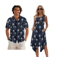 thumbnail image 1 of Whosucclay Palm Tree Print Matching Hawaiian Outfits for Couples Womens Midi Dress Summer Casual Sundress with Pockets or Men's Button Down Luau Shirts for Beach Vacation, Size 5XL, 1 of 7