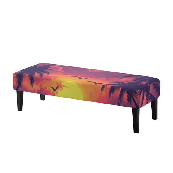 Whosucclay Palm Tree Seagull Sunset Print Rectangle Bench Slipcover Stretch Benches Protector Kitchen Benches Covers Removable Bench Seat Cushion Slipcovers for Dining Room, Living Room, Bedroom