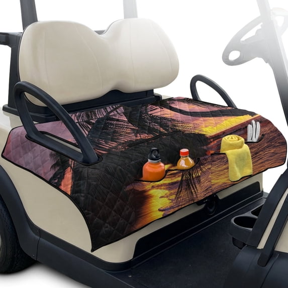 Whosucclay Palm Tree Sunset Design Foldable Golf Cart Seat Covers, Soft and Comfortable 4 Pockets for Club Car Ezgo TXT RXV Anti-Scratch