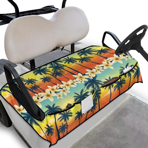 Whosucclay Palm Trees at Sunset Elastic Golf Cart Seat Protector, Multi-Pockets Portable Design Golf Cart Seat Cover for Club Car Yamaha EZGO, 52.36" x 32.28"