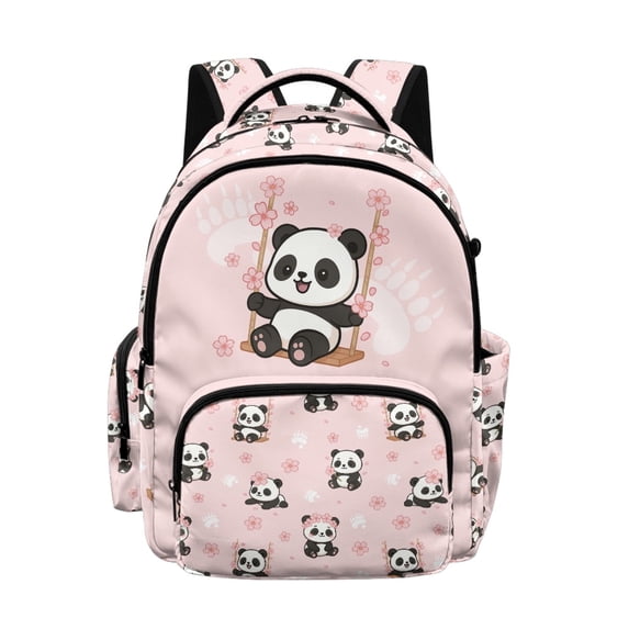 Whosucclay Panda Cherry Blossom Pattern Kids Backpack for Boys Girls, Adjustable Straps Satchel Middle School High School with Handle Book Bag for Travel Daily Use