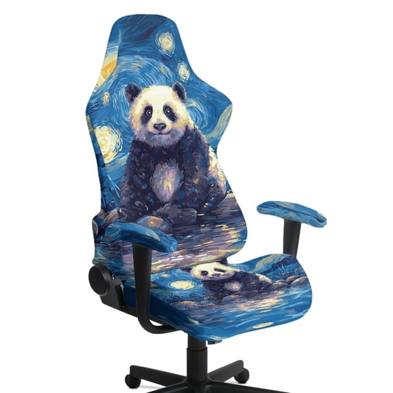 Whosucclay Panda Starry Night Print Gaming Chair Cover with Armrest Covers 4 Pieces Stretch Racing Computer Chair Slipcover Set Washable Rotating Desk Chairs Protector Cover