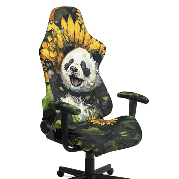 Whosucclay Panda Sunflower Butterfly Print Gaming Chair Slipcover with Armrest Slipcovers Easy to Install Stretch Seat Chair Cover for Computer Reclining Racing Gamer Chairs Protector with Zipper