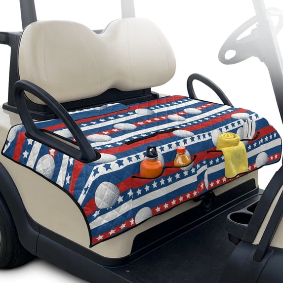 Whosucclay Patriotic Stars and Stripes with Golf Balls Pattern Club Car Seat Covers, 4 Storage Pockets for EZGO Ds Precedent Tempo, 51.18 x 30.3 inches