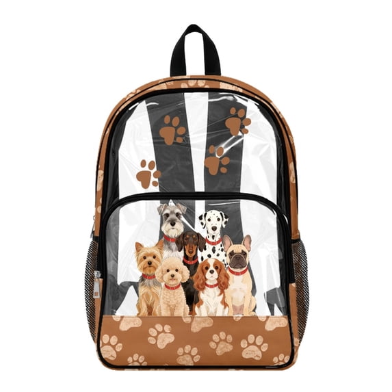 Whosucclay Paw Prints 17 Inch Wide Shoulder Straps School Backpack for Boys Girls, Large Capacity Transparent Clear Backpack for High School Elementary