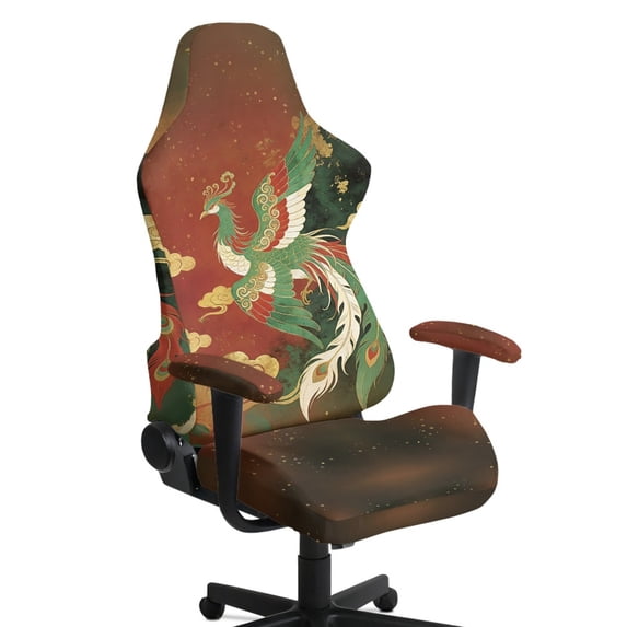 Whosucclay Peacock Print Gaming Chair Covers, with Armrest Cover Computer Chairs Slipcovers Stretchable Elastic Machine Washable Gaming Chair Seat Cover with Zipper