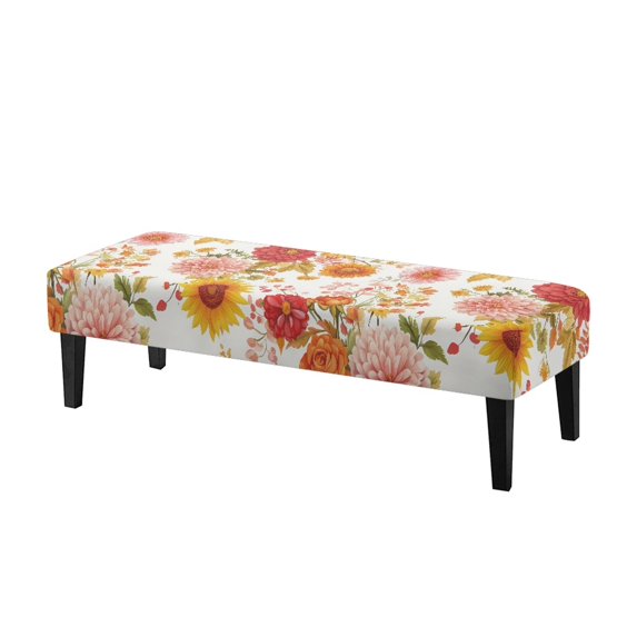 Whosucclay Peony Sunflower Floral Print Dining Bench Slipcover Removable Rectangle Bench Cover Stretch Bench Seat Furniture Protector Dining Chair Slipcovers for Living Room and Kitchen