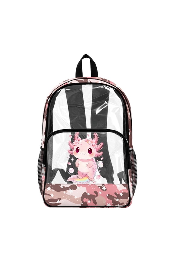 Pink Camo Stars Salamander Clear Backpack with Adjustable Straps with Side Pockets Bookbag, Heavy Duty 17 Inch Transparent Backpack for Work School Travel
