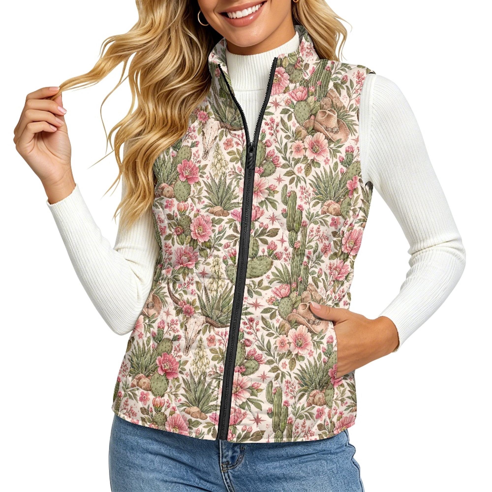 Whosucclay Pink Farm Western Warm Women's Quilted Vest, Polyester ...