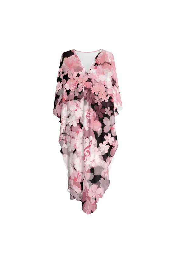 Pink Floral Print, Kaftan Cover Up Dress for Ladies Moroccan Muumuu Dress Plus Size Batwing Sleeve Soft Bathing Suit Cover Up for House
