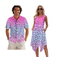thumbnail image 1 of Whosucclay Pink Leopard Gradient Print Matching Hawaiian Holiday Outfit Set Men Button T-Shirts and Women Sleeveless Sundresses Dress 2026 Spring Long Midi Dress Travel Outfit, S, 1 of 7