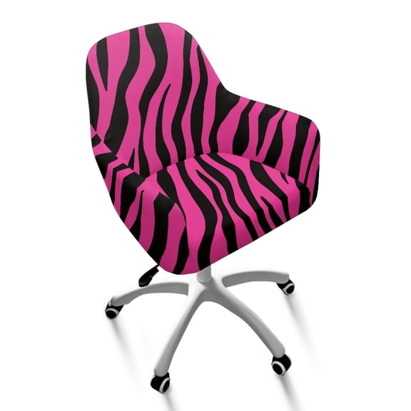 Whosucclay Pink Zebra Stripes Print Curved Back Dining Chair Covers Dustproof Swivel Armchair Cover Protector Anti Wrinkle Curved Back Bar Stool Slipcovers with Arms for Bar, Dining Room