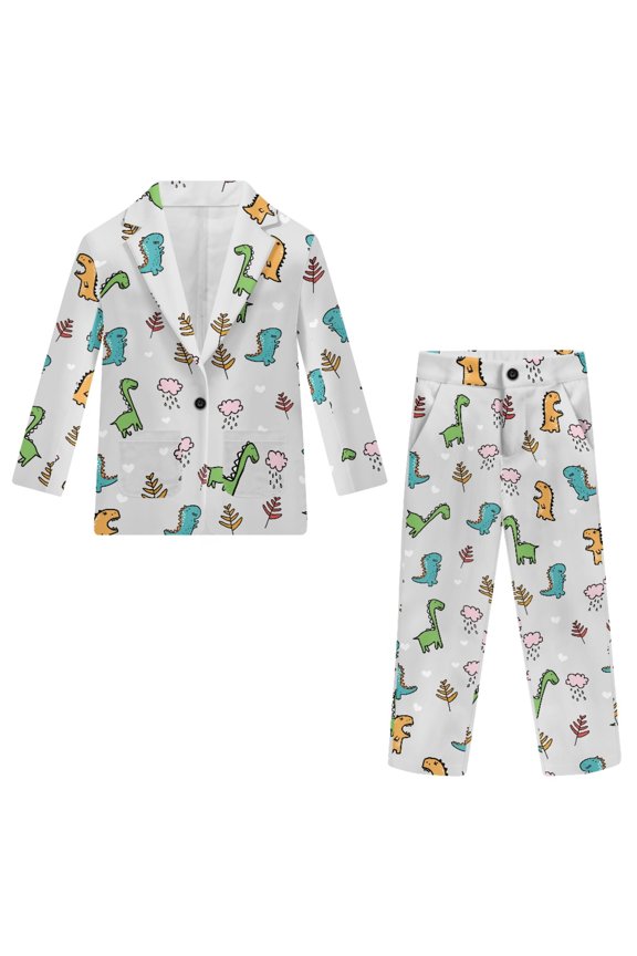 Polyester Cartoon Dinosaur Pattern Boys Suit for Prom Wedding, 2 Piece Boys Suit Set Elastic Waist Soft Non-Stretch