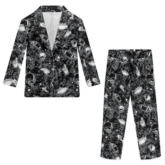 Whosucclay Polyester Football Doodle Print Boys Outfit for School Wedding, 2 Pieces Boys Suit Single Button Non-Stretch Durable