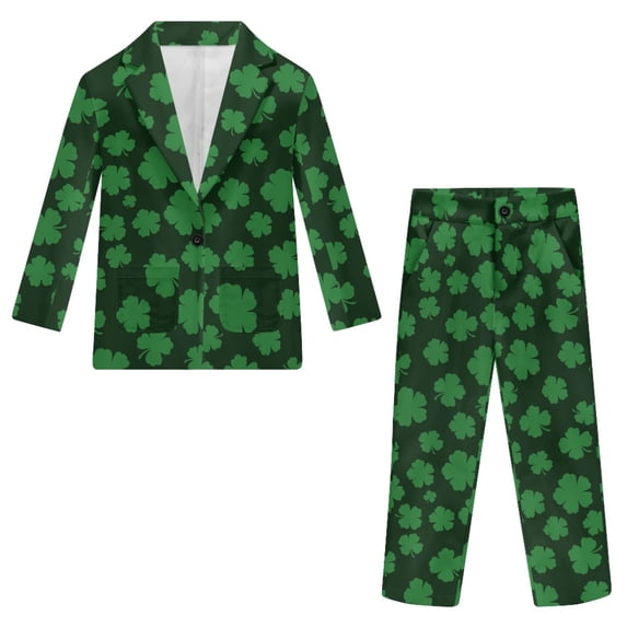 Whosucclay Polyester Four Leaf Clover Pattern Boys Suit for Wedding Photograph, 2 Piece Boys Suit Set One Button Non-Stretch Elastic Waist