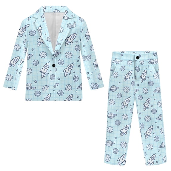 Whosucclay Polyester Space Rocket Formal Wear Outfit for Party Wedding, Set of 2 Boys Suit Elastic Waist Single Button Soft