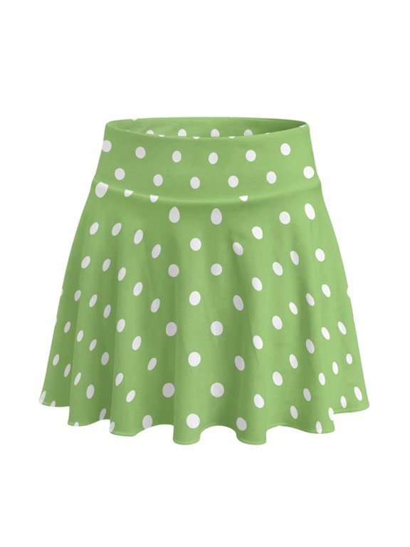 Polyester Spandex Fabric Tennis Skirt for Golf Yoga Hiking, Built-in Shorts 2 Side Pockets Golf Skirts, Polka Dots Pattern, Size Medium
