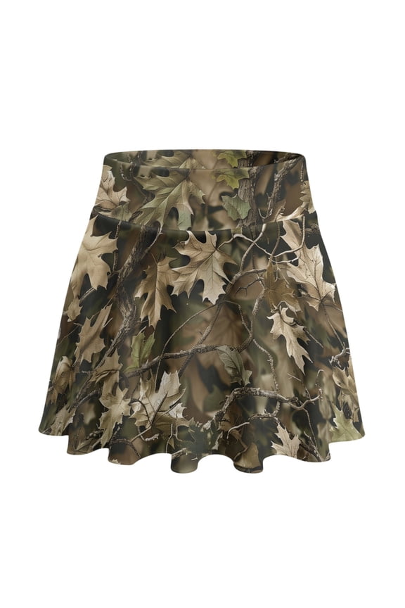 Polyester Spandex Fabric Tennis Skirt for Outdoor Sports Yoga Golf, 2 Side Pockets Soft Athletic Skorts, Camouflage, Size Medium