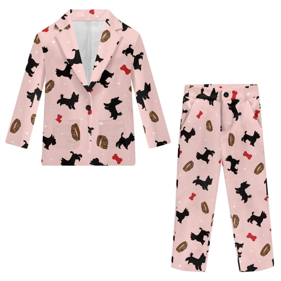 Whosucclay Puppy Bone Pattern Boys Suit, Polyester Fabric Boys Suit Set for School Wedding Photograph, Single Button Single Button Front Anti-Fade