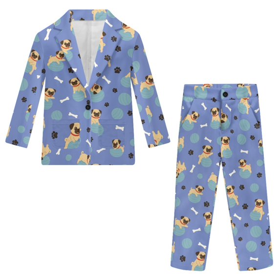 Whosucclay Puppy Paw Print Pattern Kids Formal Suit Set, Polyester Single Button Front Design Boys Suit Set for Ring Bearer Party, 2 Pieces Formal Wear Outfit