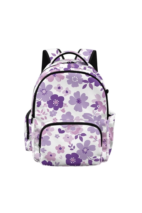 Purple Floral Print Kids Backpack for Boys Girls, Lightweight School Bag High School Kindergarten Elementary School with Large Capacity Adjustable Straps