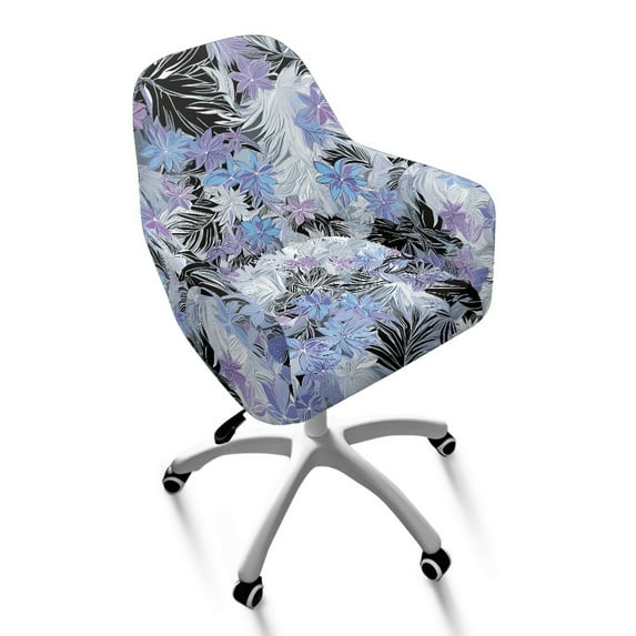 Whosucclay Purple Flowers Oil Painting Print Curved Back Chair Covers with Arms Stretch Chair Seat Covers Soft Dustproof Curved Dining Chair Protector Covers for Kitchen, Party, Banquet Decor