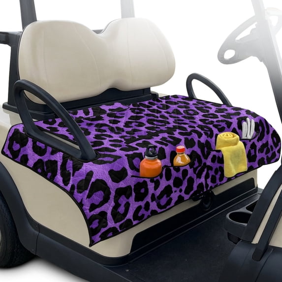 Whosucclay Purple Leopard Print Golf Cart Seat Cushion Cover, Golf Cart Cover Protector 4 Pockets Golf Cart Seat Towel Blanket for Club Car Ds Precedent Tempo