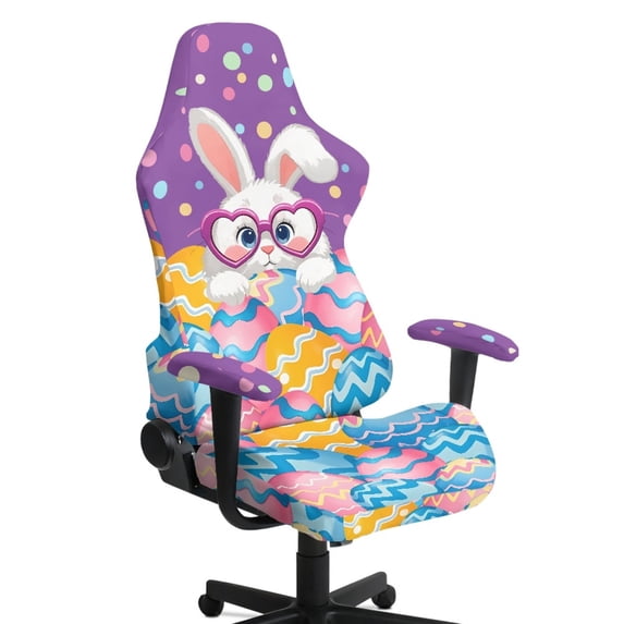 Whosucclay Purple Rabbit Egg Print Gaming Chair Covers with Armrest Covers Office Computer Game Chair Slipcovers Universal Chairs Cover for Reclining Racing Gaming Chairs Easter Decor