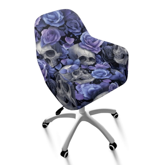 Whosucclay Purple Skull Rose Print Curved Back Chair Slipcover Thick Kitchen Chair Cover Elastic Swivel Armchair Cover Protector Bar Stools Covers for Kitchen Party Banquet Decor