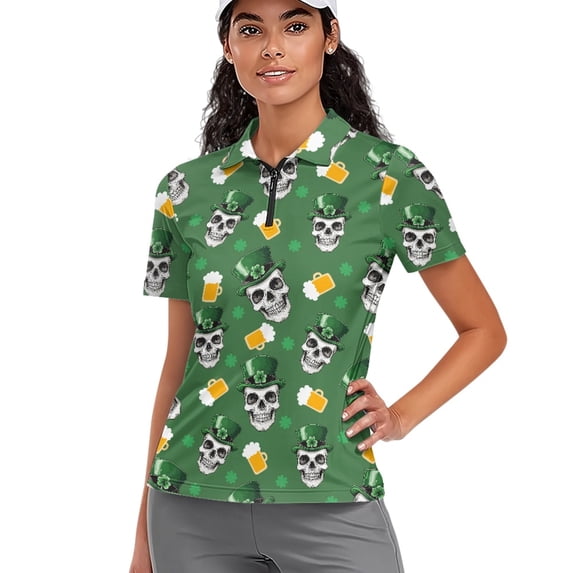 Whosucclay Quick Dry Athletic Tops for Tennis Golf Bowling, Polyester Lightweight Elastic Polo Shirts, Skull and Beer Pattern Design Size X-Large
