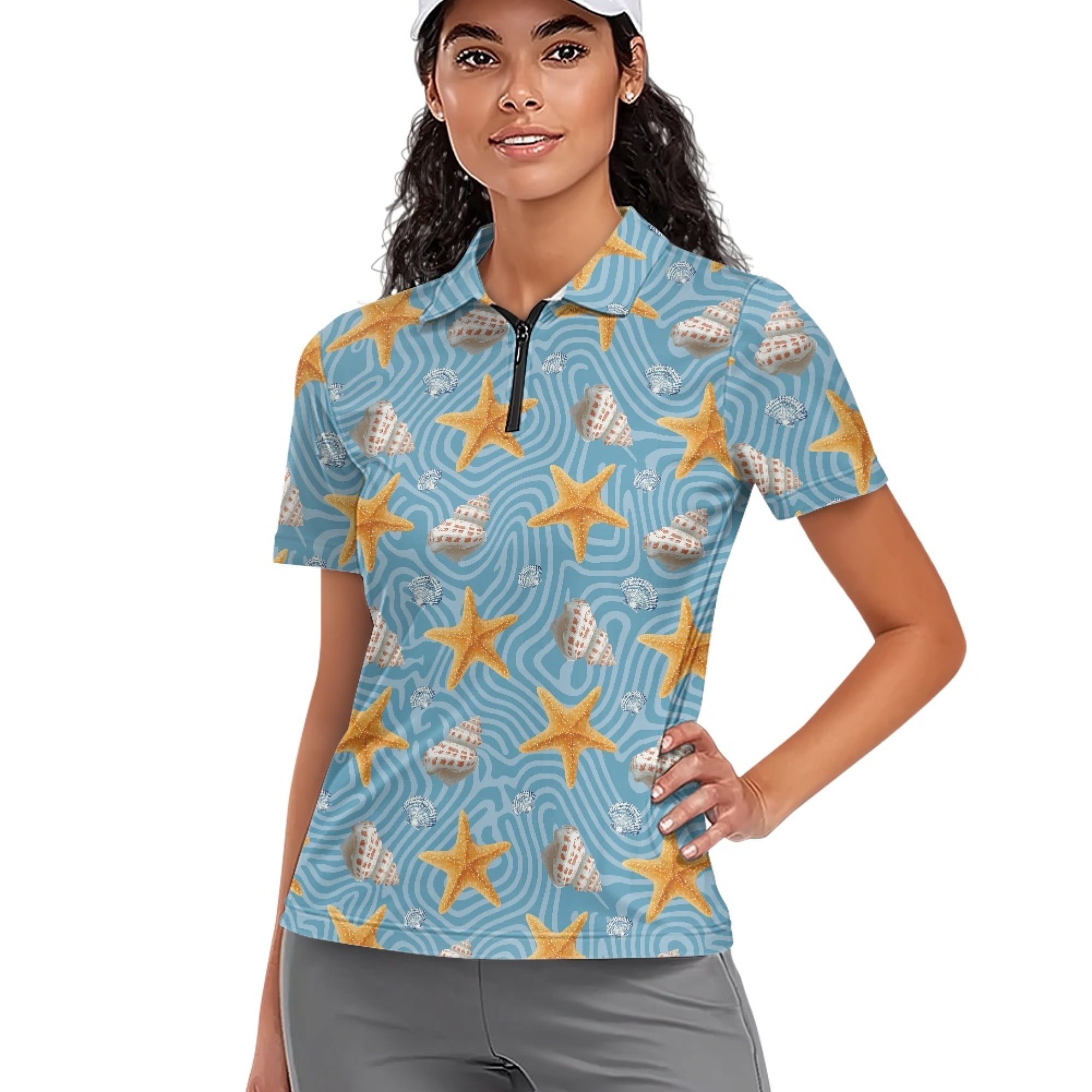 Whosucclay Quick Dry Polo Shirts, Starfish Shell Waves Polyester ...