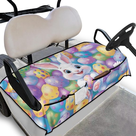 Whosucclay Rabbit Easter Egg 4 Pockets Golf Cart Seat Cover, with Pockets Thick Golf Cart Seat Protector for EZGO Club Car Yamaha, 52.36 x 32.28 inch