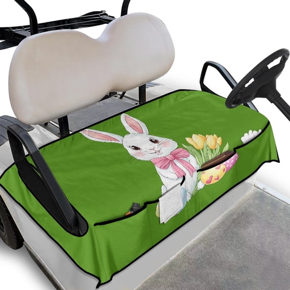 Whosucclay Rabbit Tulip Egg Golf Cart Seats Cushion Cover, Breathable Elastic 4 Front Pockets Golf Cart Seat Cover for Yamaha EZGO Club Car, 52.36" x 32.28"
