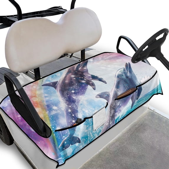 Whosucclay Rainbow Dolphin Design Protector, 4 Front Storage Pockets Cover for Most 2‑Seat Golf Carts Golf Cart Seat Towel Quilted Protective Cover, 52.36"x 32.28"