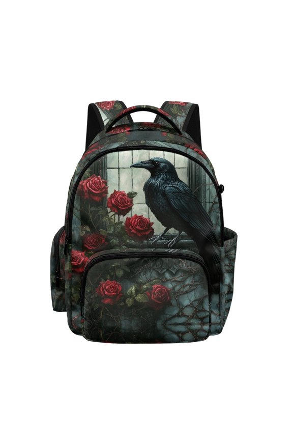 Raven Rose Pattern Students Bookbag Large Capacity Lightweight Adjustable Straps Rucksack with Spacious Inner Space, High School Schoolbag for Girls Boys