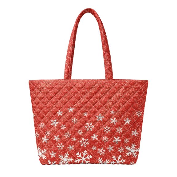 Whosucclay Red Snowflake Quilted Tote Bag Large Capacity Portable Shoulder Bag for Cosmetics Storage, Books Carrying, Daily Travel Holiday Shopping Winter Christmas Gift for Women