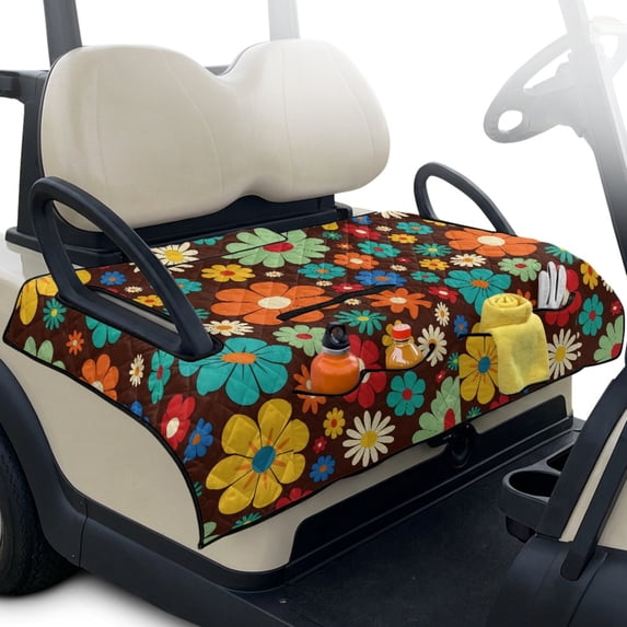 Whosucclay Retro Floral Golf Cart Seat Cover, 4 Convenient Pockets Seat Towel Seat Blanket for EZGO Club Car 2 Person Carts