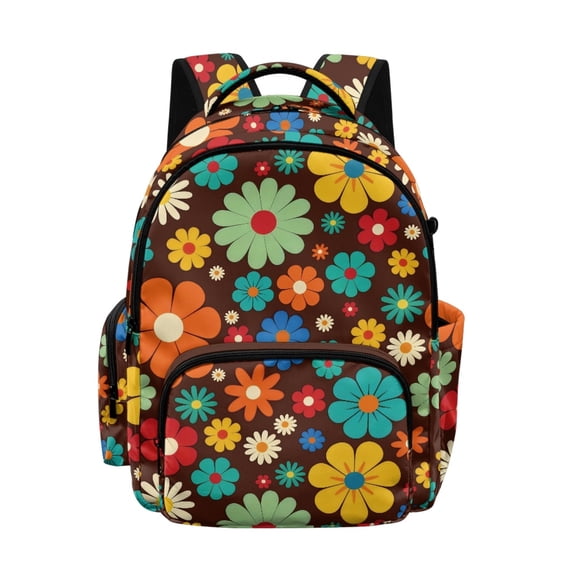 Whosucclay Retro Floral Kids Backpack School Bag with Padded Straps Lightweight Adjustable Straps Rucksack, Spacious 17 Inch Schoolbag for Daily Use