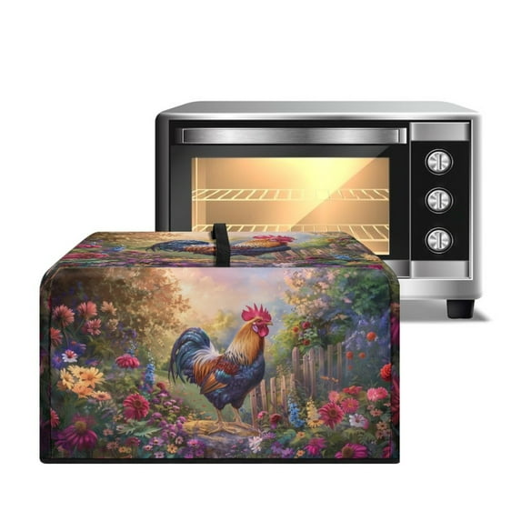 Whosucclay Rooster Chicken Daisy Fence Print Dust-Proof Microwave Oven Grill Cover Protector - Waterproof Heat-Resistant Microwave Oven Dust Cover Case Protections for Toaster Oven-S
