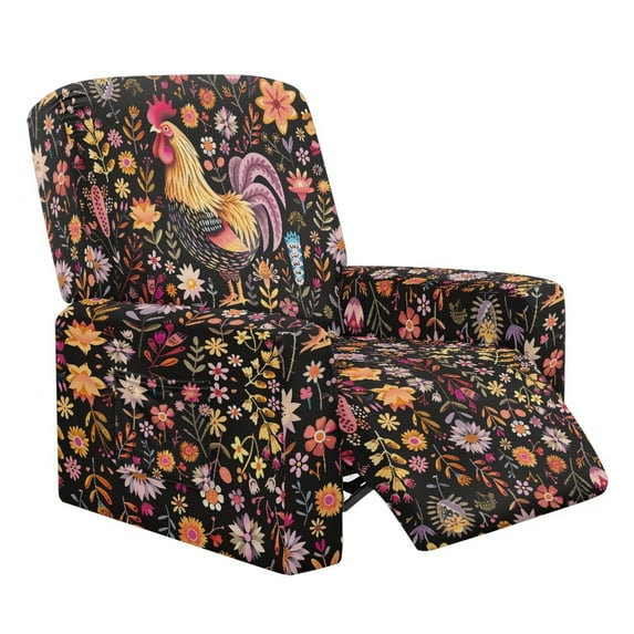 Whosucclay Rooster Chicken Daisy Leaf Print Recliner Chair Cover Stretch Chair Covers for Reclining Chair with Pocket Washable Reclining Chair Furniture Protector Cover for Kids, Pets