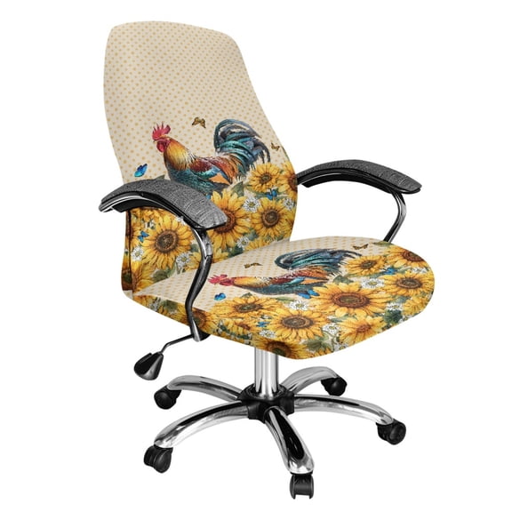 Whosucclay Rooster Chicken Sunflower Butterfly Pattern Office Chair Cover, Universal Office Desk Chair Seat Cover Office Chair Protector for Swivel Computer Decor Washable Rotating Chair Slipcovers-S