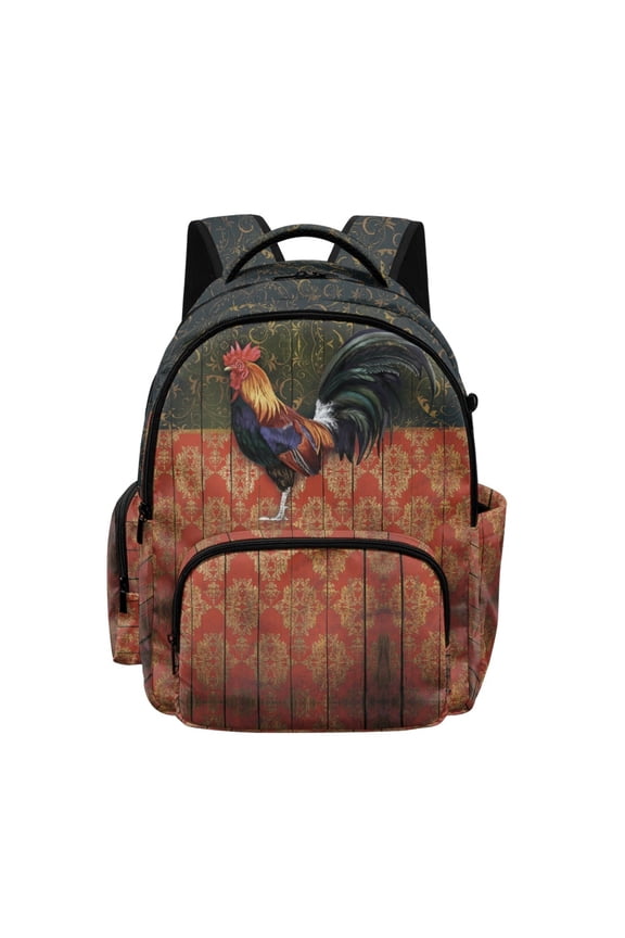 Rooster Pattern Elementary School Bag for Boys Girls, Large Capacity Waterproof Bookbag High School Middle School College with Multi Pockets Lightweight