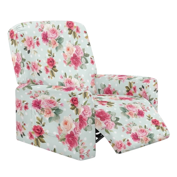 Whosucclay Rose Leaf Print Recliner Chair Covers, Stretch Recliner Slipcovers, Washable 4 Pieces Covers for Recliners, Recliner Couch Covers Furniture Protector Prevent Stain