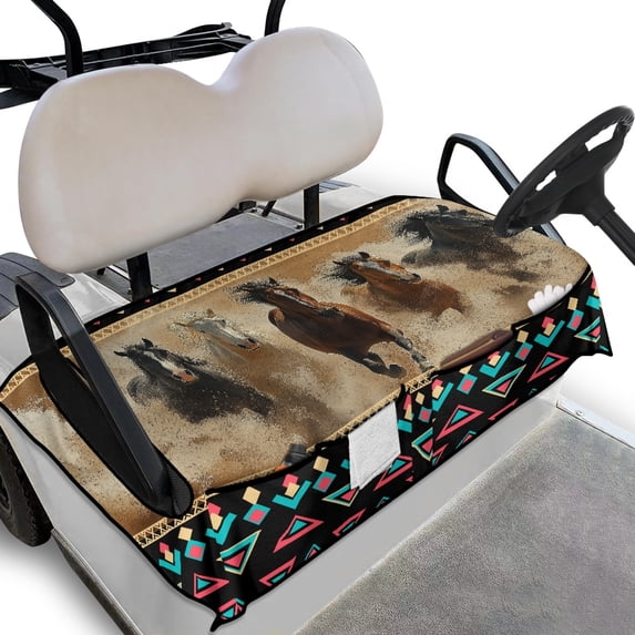 Whosucclay Running Horses Print Blanket, Anti-Scratch Towel Quilted Protective Cover Elastic 4 Front Storage Pockets Golf Cart Seat Cover for Most 2 Seats